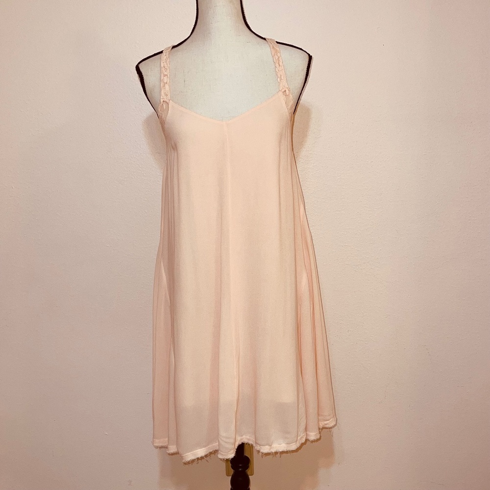 Others Follow Peachy Dress With Lace Trim and Raw Hem Size Small